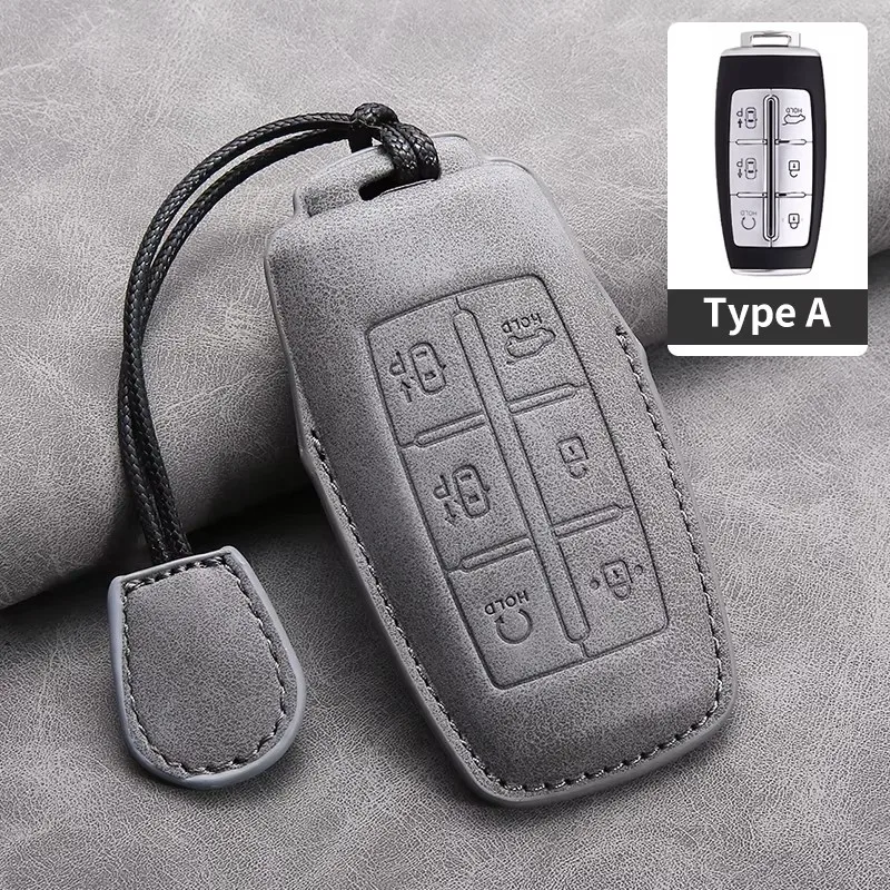 Car Remote NFC Key Case Full Cover Fob Leather Protector Shell For Genesis GV60 Card 2023 Pure Electric G80 Keychain Accessories