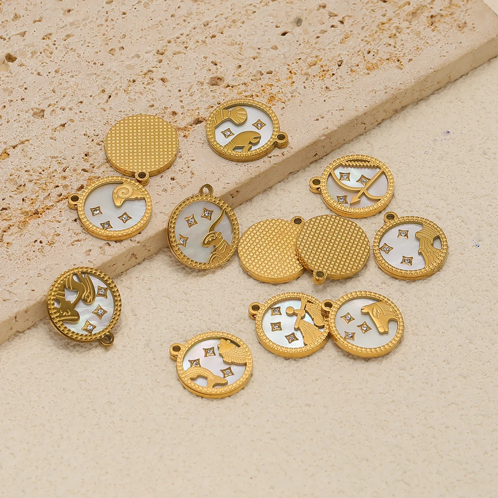 3/12 Stück Gold Edelstahl 12 Sternzeichen Charms Muschel-Anhänger für Halsketten Ohrringe DIY Modeschmuck Zubehör – Detail 4
