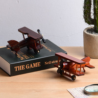 European Retro Wooden Airplane Ornaments Creative Home Desktop Model Decorative Motorcycle Decoration Crafts Figurines Miniature