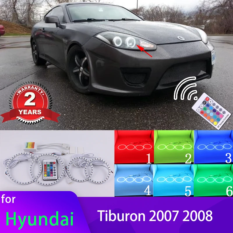 

RGB multi-color RF Remote Control Halo Rings DRL LED Angel Eyes Kit for Hyundai Tiburon 2007-2008 GK FL2 Cars Headlight Retrofit