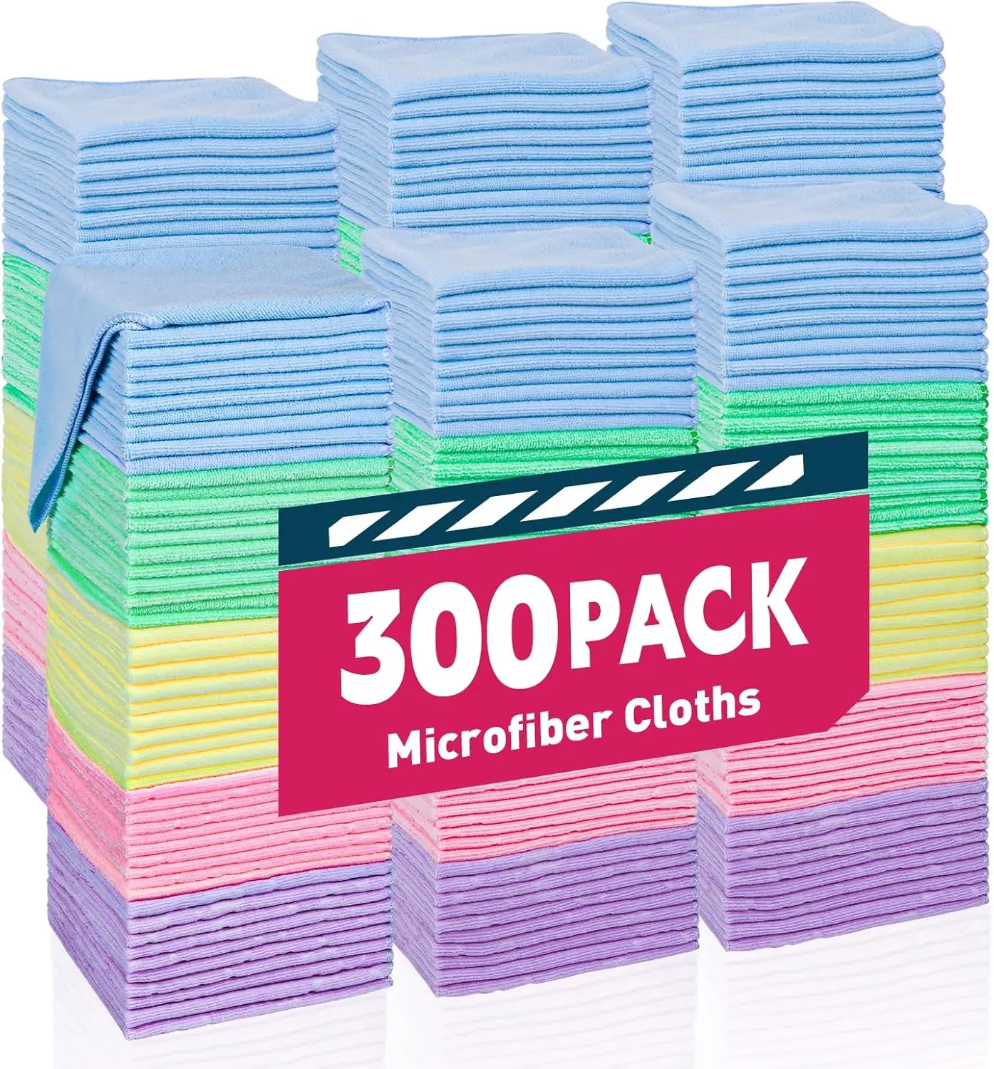 

Microfiber Towels Bulk-300 Pack, Cleaning Cloths, Microfiber Towels for Cars, Cleaning Rags 5 ColAssorted (12x12 inches)