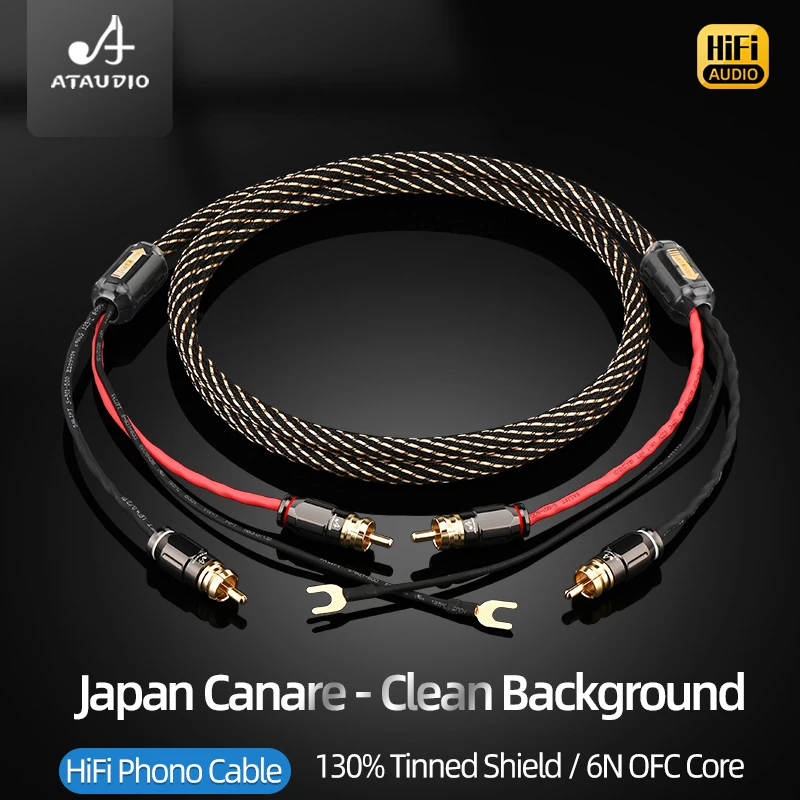 Canare 6N OFC HiFi Audio 2RCA Cable with Ground Wire for Black Tape Player LP Vinyl Record Player Amplifier Chassis Signal Cable