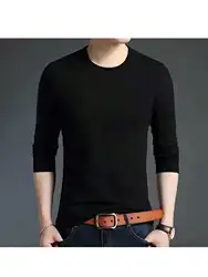 ZZH Spring and Autumn Season Men Long sleeved T shirt Bottom Shirt Youth Versatile Slim Fit Round Neck Autumn Shirt