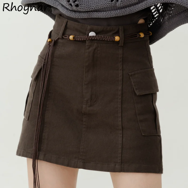 

Safari Style Denim Skirts Women A-line Vintage Designed Hotsweet Ulzzang Chic American College Fashion Sexy Streetwear All-match