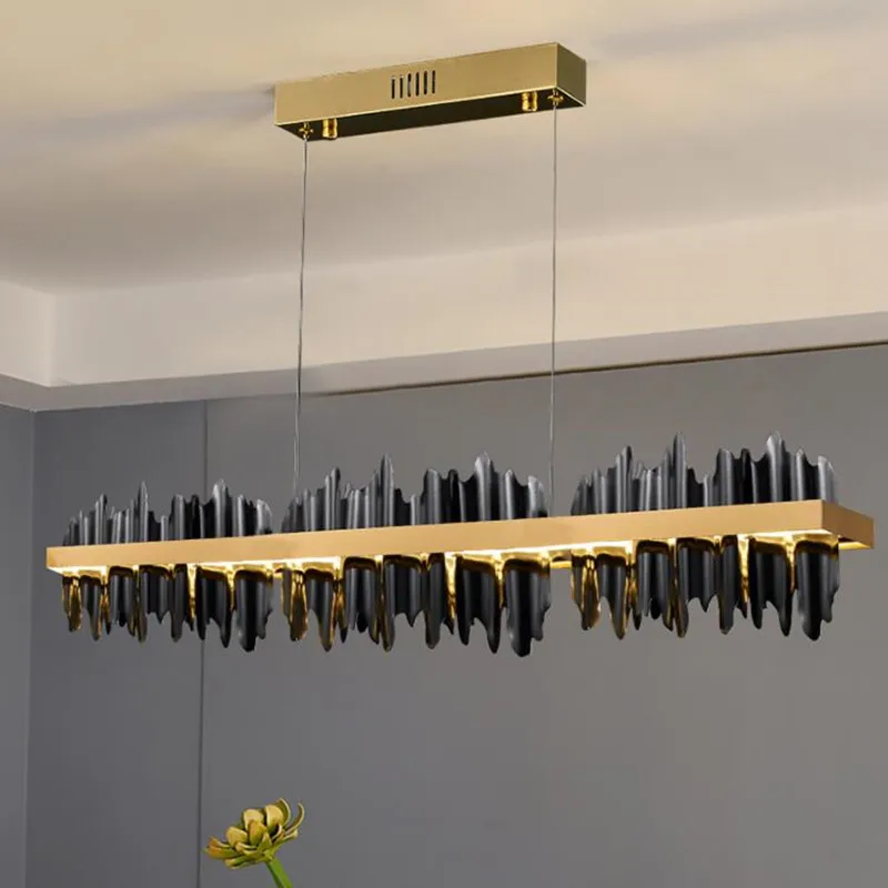 

Modern Rectangle Chandelier For Living Room With Remote Control Design LED Hanging Lamp Kitchen Island Gold Black Light Fixtures