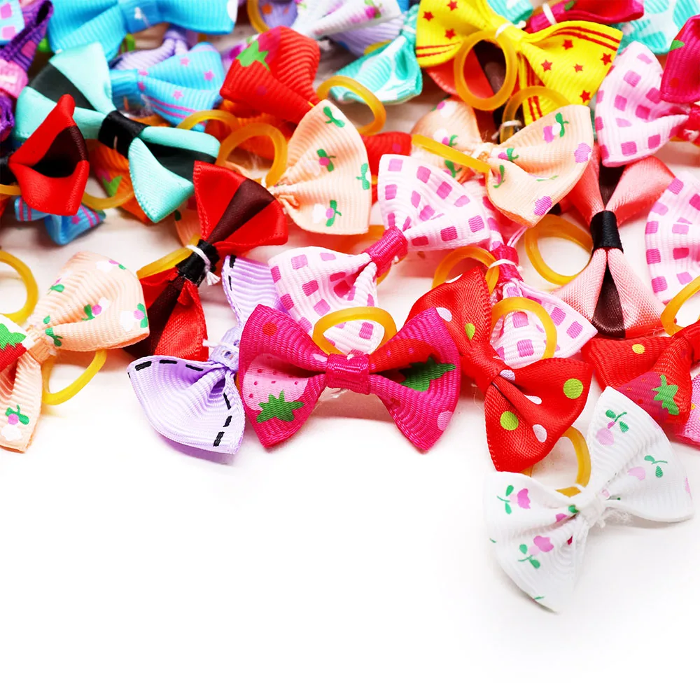 50PCS Dog Bow With Rubber Band Puppy Bows Handmade Movable Pet Bowknot For Dogs Pet Dog Hair Accessories Pet Supplies