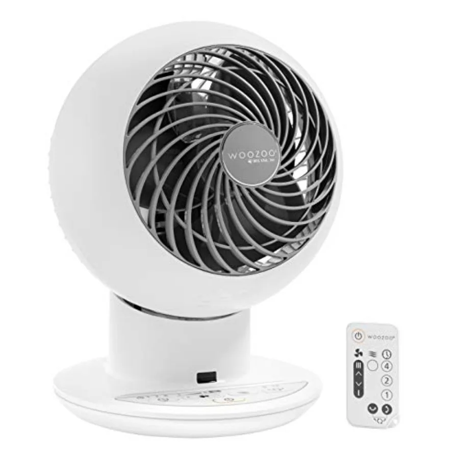 

Bedroom, office, dorm air circulator fan; white ABS plastic; quiet motor, 5 speeds, 82ft max air distance, oscillating, adjusta