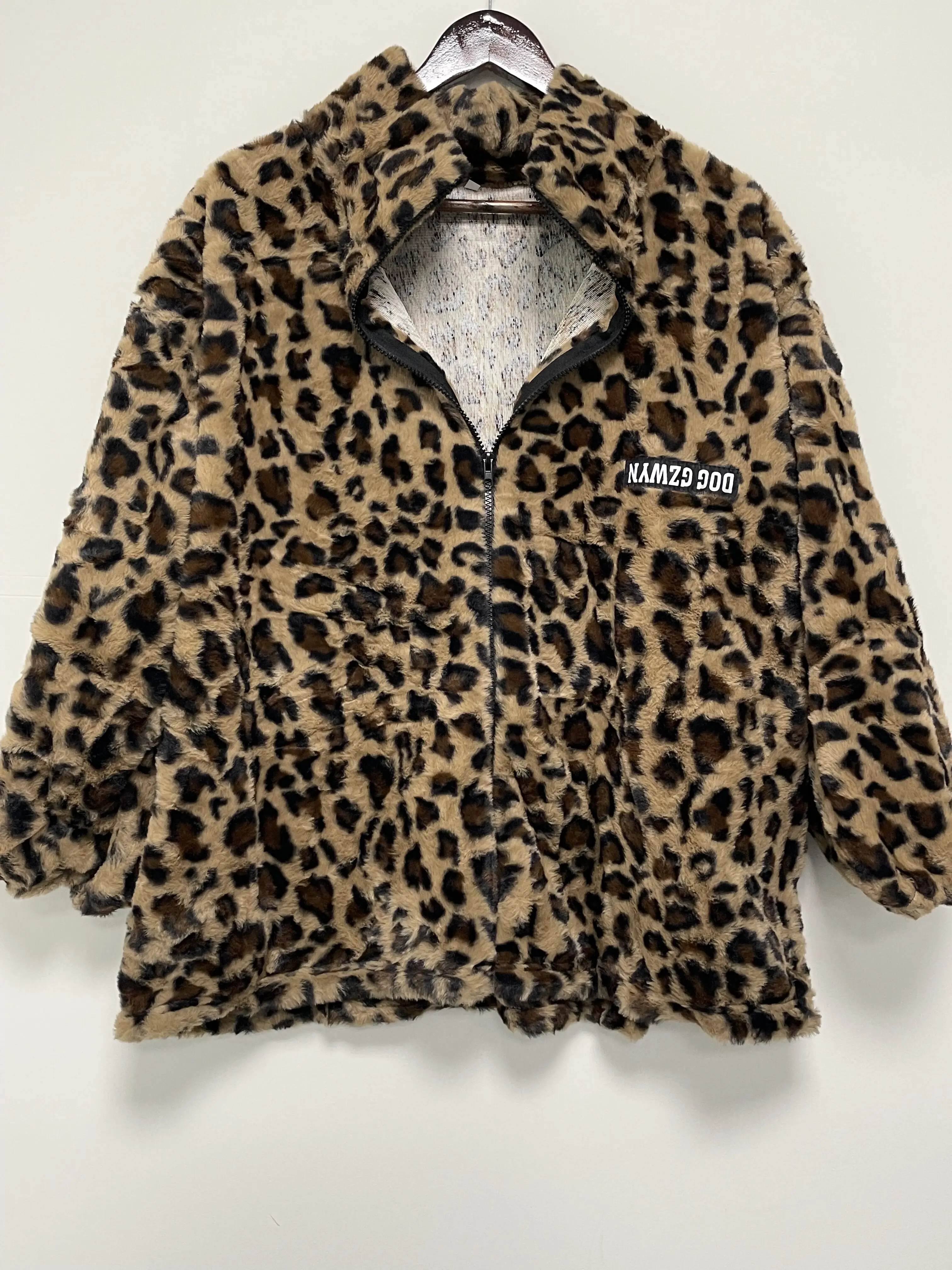 Oversize Leopard Jackets Woman Casual Loose Fluffy Coats Lady Winter Warm Stylish Jacket Female Imitation Mink Zipper Outerwear