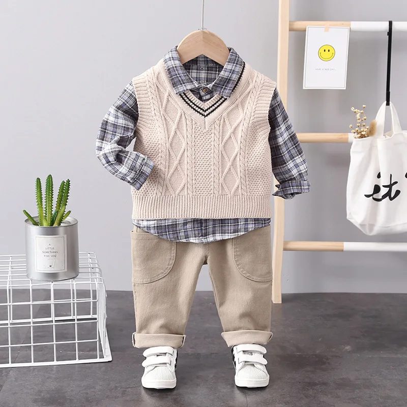 3pcs Mother Kids Boy Sets Children Clothing Spring Autumn Sweater Cotton Tops Pants Child Outfit Trousers Baby Clothes Suits