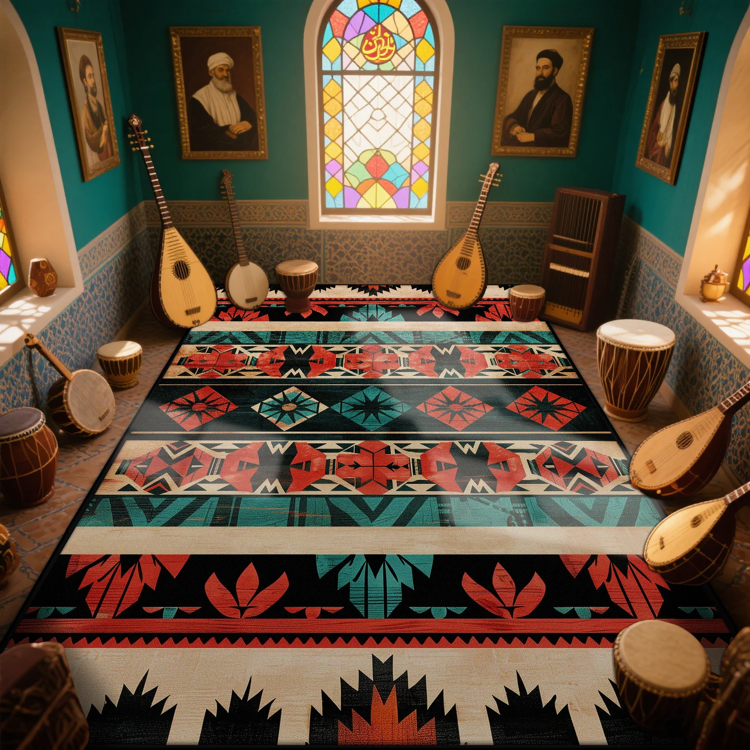 

Bohemian Retro Carpets for Living Room Washable kitchen floor carpet Old-fashioned Persian MAT Non-slip Bedroom Lounge Rug Soft