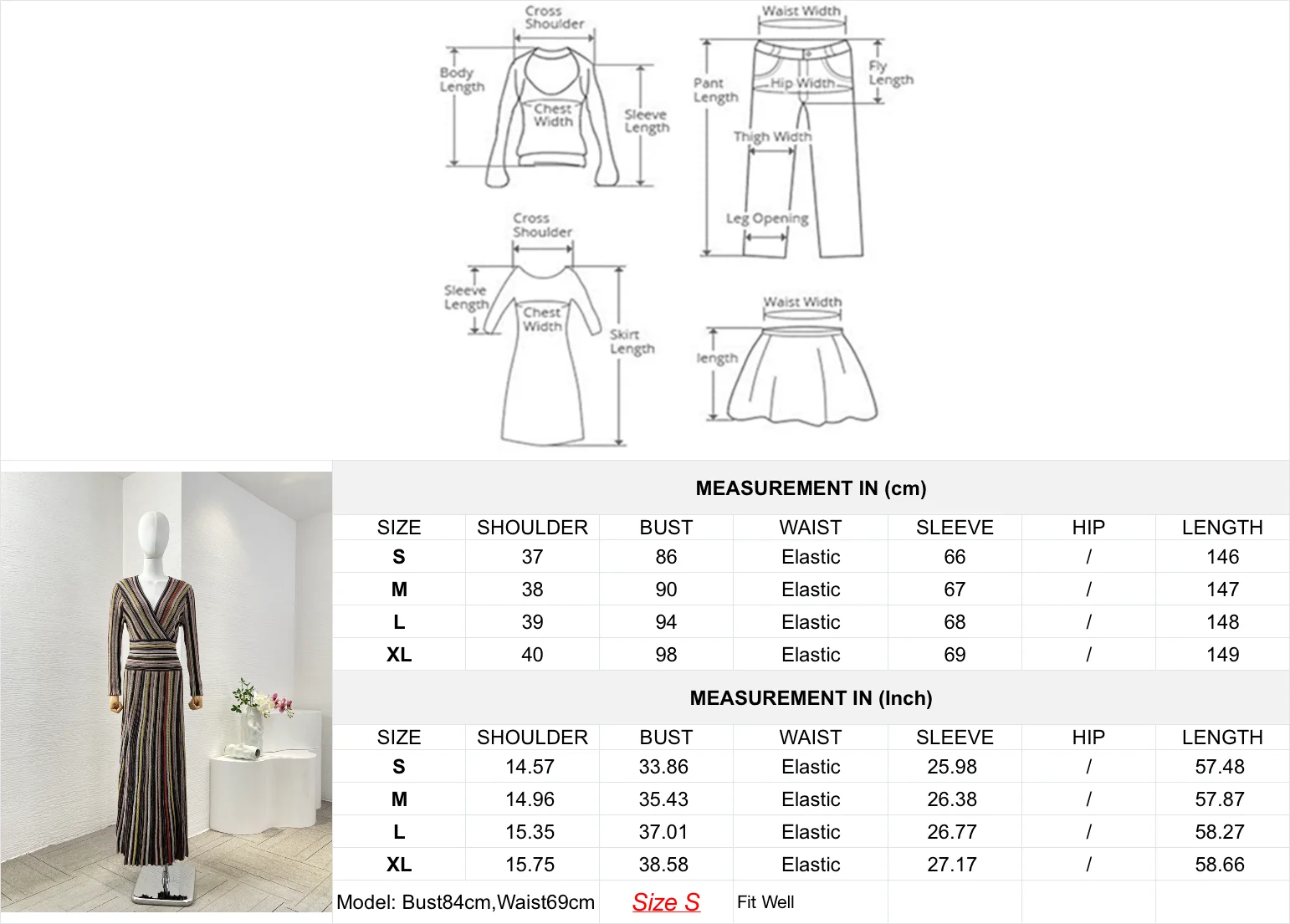 2025 فساتين متوسطة الطول بأكمام طويلة وطباعة مخططة باللون البني والأصفر والأحمر عالية الجودة