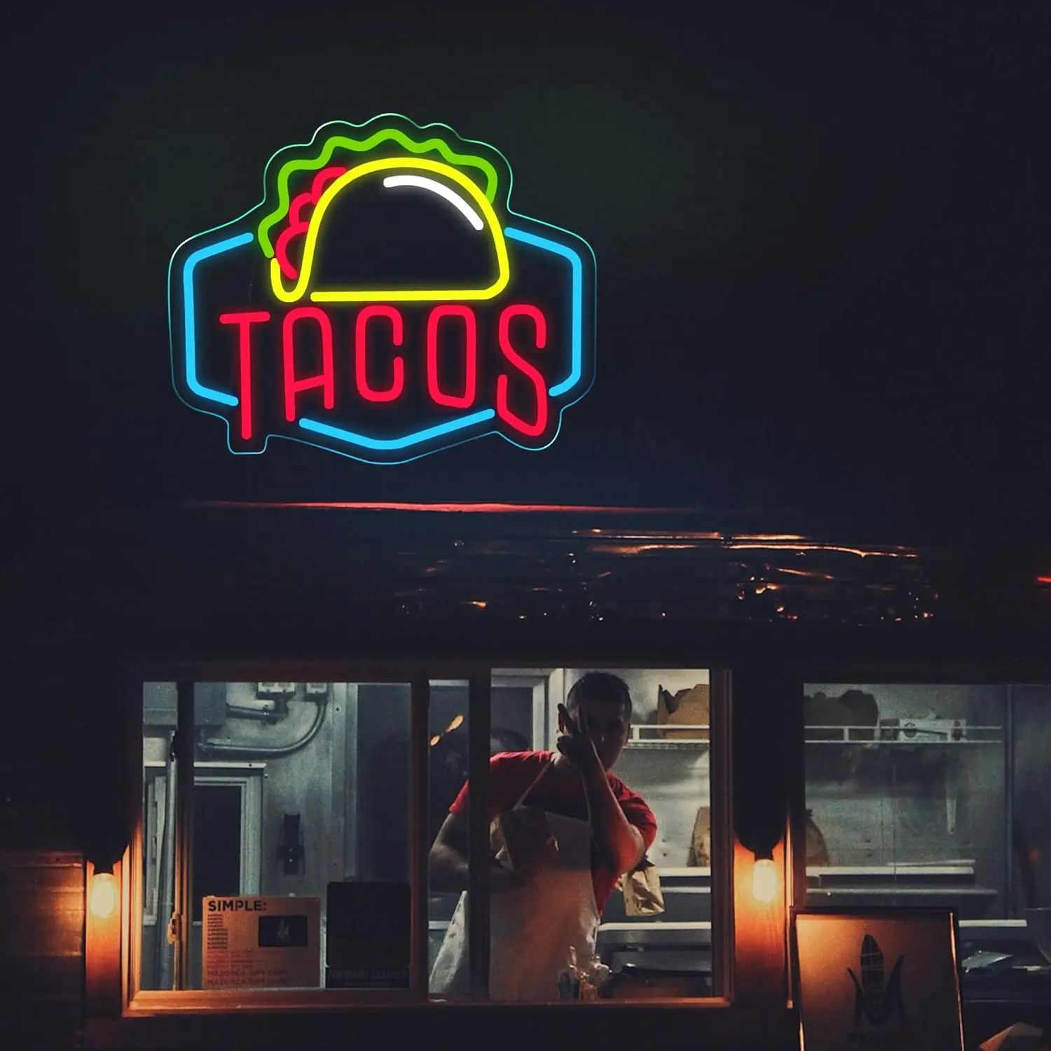 Tacos Neon Sign Wall Decor Taco Open LED Light Mexican Restaurant Pizzeria Kitchen Restaurant Party Pub Shop Gift Pizza Mexico