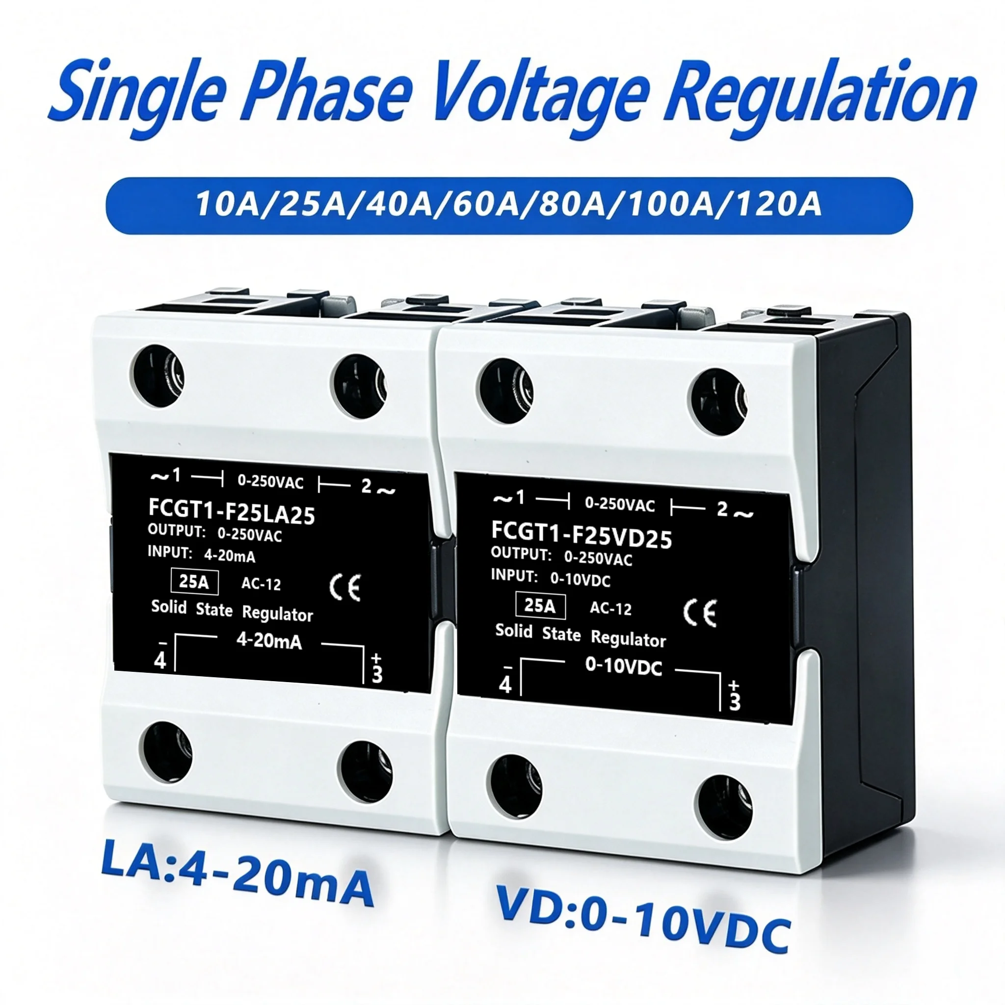 SSR 0-10VDC Voltage Regulator 4-20mA Single Phase SCR Control Solid State Relay 10A 25A 40A 60A 80A 100A 120A