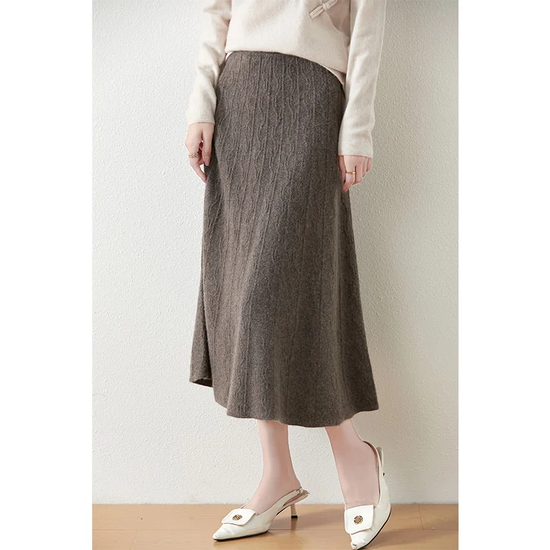 Skirt 2024 Autunmn/Winter Loose Wool Skirt Casual Women\'s Dresses Elegant юбка 100% Wool Knitted Jumpers