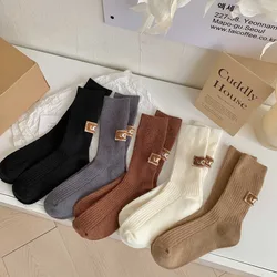 2024 New Ins Autumn and Winter Warm Velvet Socks Thickened Thick Line Mid-Tube Socks Trendy Heel Furry Label Snow Boot Socks