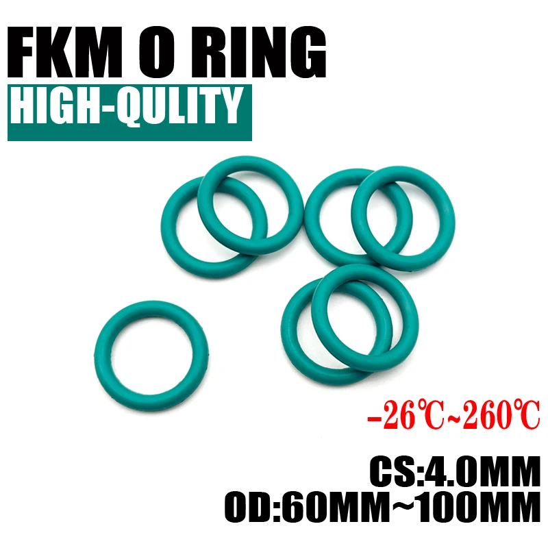 5pcs Superior FKM Fluorine Rubber O Ring CS 4mm OD60mm ~ 100mm Sealing Gasket Insulation Oil High Temperature Resistance Green