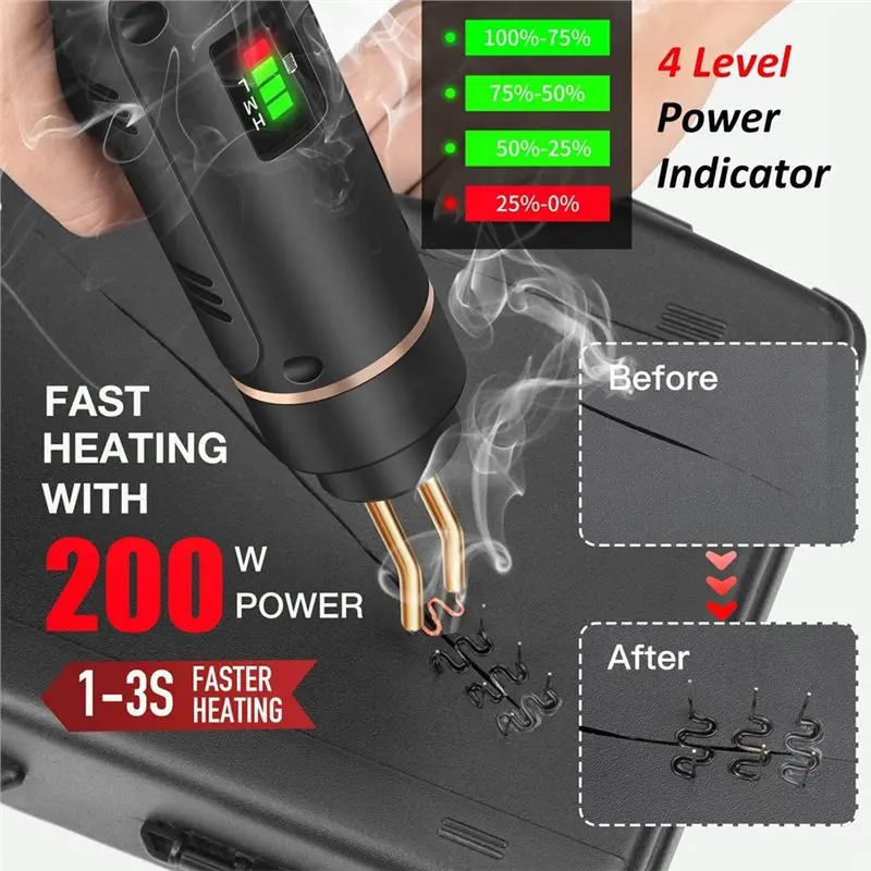 FAST-USB Rechargeable 200W Cordless Plastic Welder, Welding Kit Includes 1200PCS Hot Stapler Plastic Welder