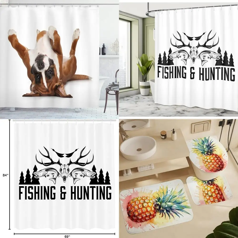 

Занавеска для душа с игривой собакой-боксер - милый щенок, расслабляющийся на спине, мягкие лапы, тканевый декор для ванной комнаты