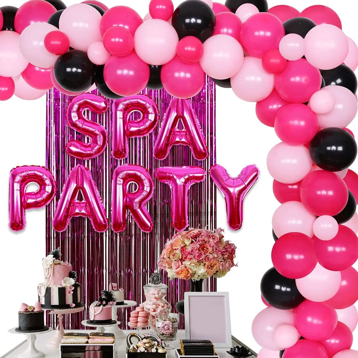 

Spa Party Decorations for Girls Spa Balloon Garland Kit with Rose Red Fringe Curtain Makeup Spa Themed Birthday Party Supplies