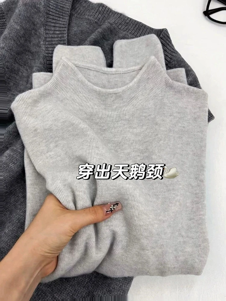 Women Half Turtleneck Knitted Sweater Soft Slim Fit Long Sleeve Base Layer Tops Solid Color Casual Autumn Winter Basic Pullover