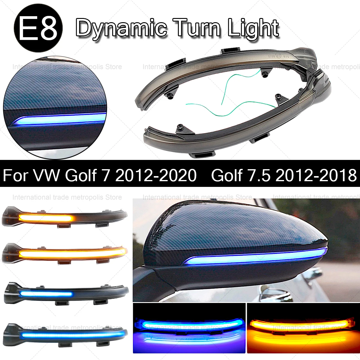

For VW Golf 7 7.5 For Volkswagen GTD R GTI MK7 2012-2020 Touran Dynamic Flowing Side Mirror LED Turn Signal Water Blink Light