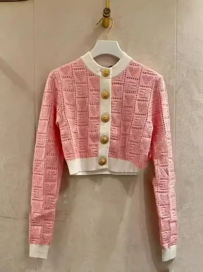 Süße Kontrast farbe Liebe hohl rosa gestrickte Strickjacke Frauen Herbst neue hohe Taille kurzen Minirock 2-teiliges Set