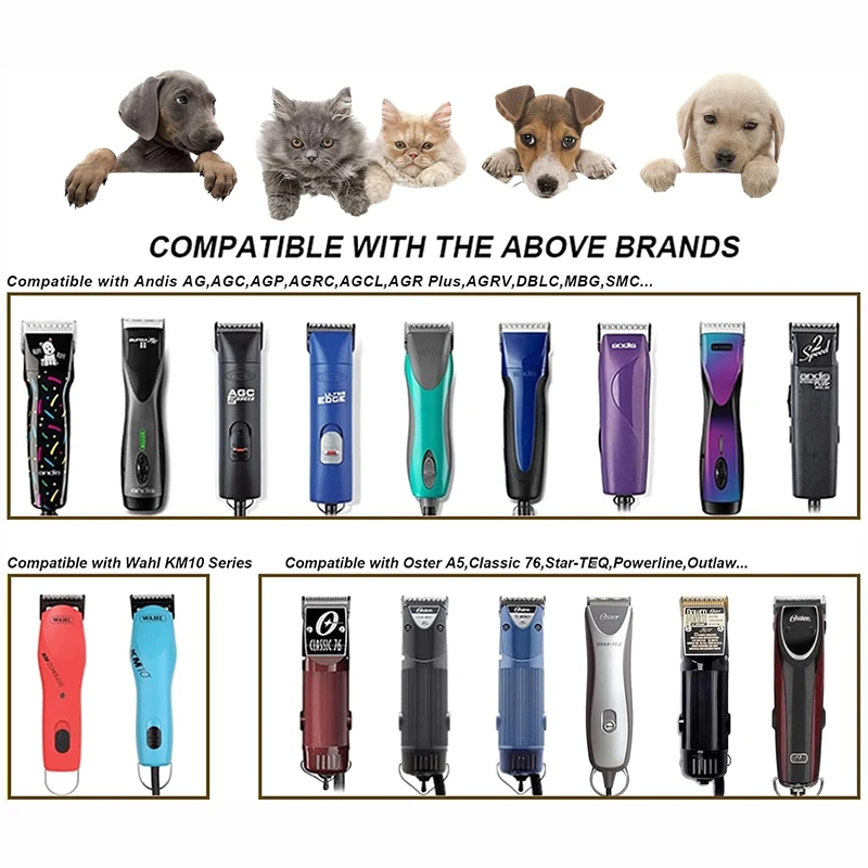 شفرة قص بديلة للحيوانات الأليفة قابلة للفصل من التيتانيوم الأسود لمعظم ماكينة قص سلسلة Andis وOster A5 وWahl KM10 4FC و5FC و7FC #6