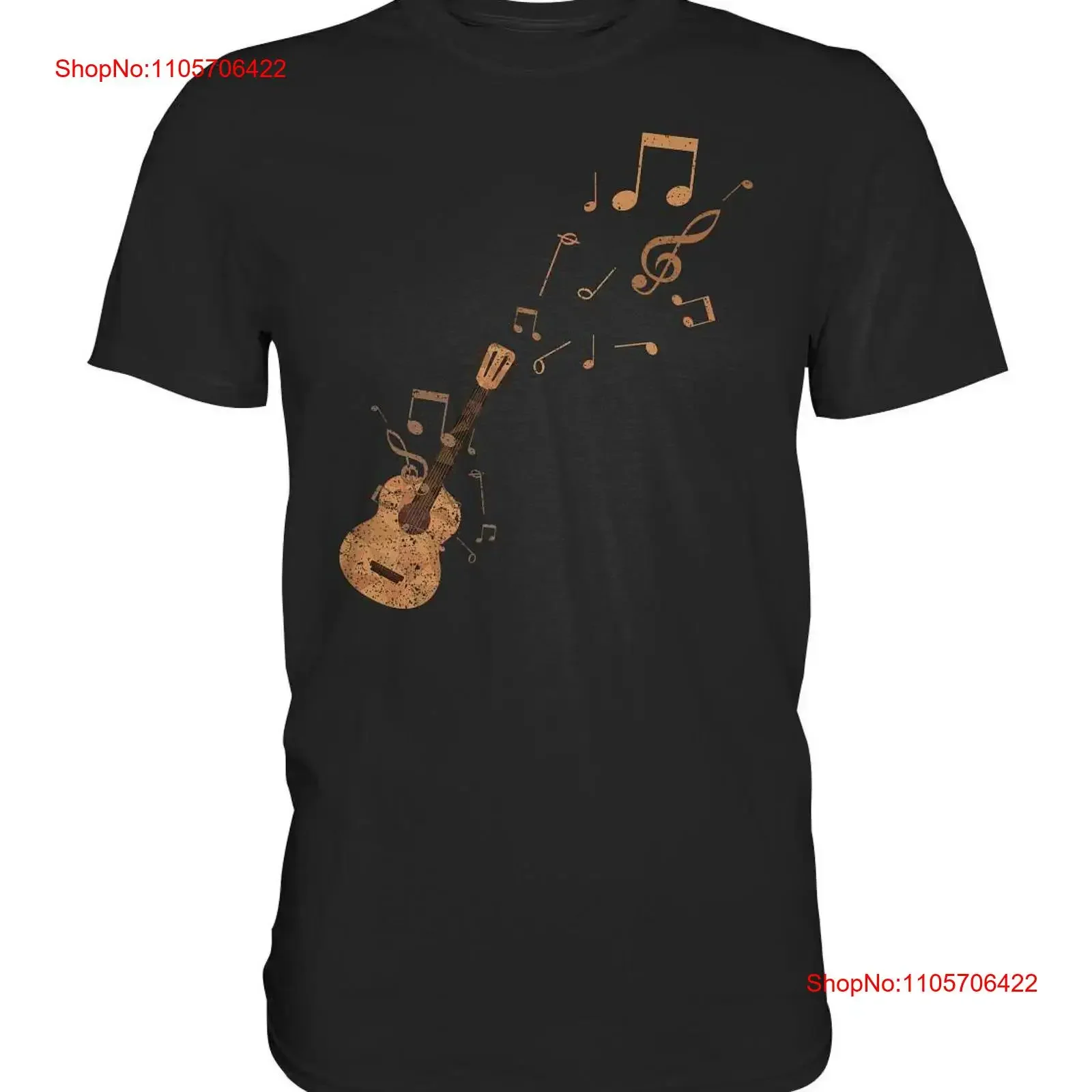 Guitar with musical notes clef Premium T Shirt vintage Washed graphic Stylish fashion streetwear Casual Slightly Breathable