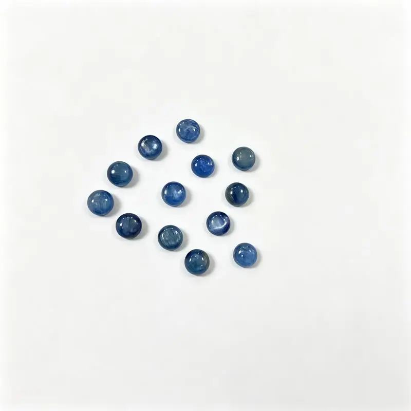 1PC 6-8mm Kyanite Round Cabochon Beads No Hole Polished Flat Back for Necklace Pendant