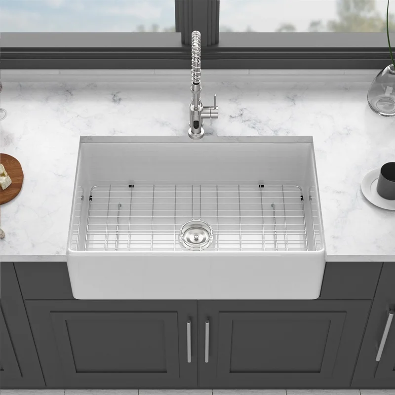 

White Porcelain Single Bowl Kitchen Sink 33 x 18 x 10 Inch Reversible Design