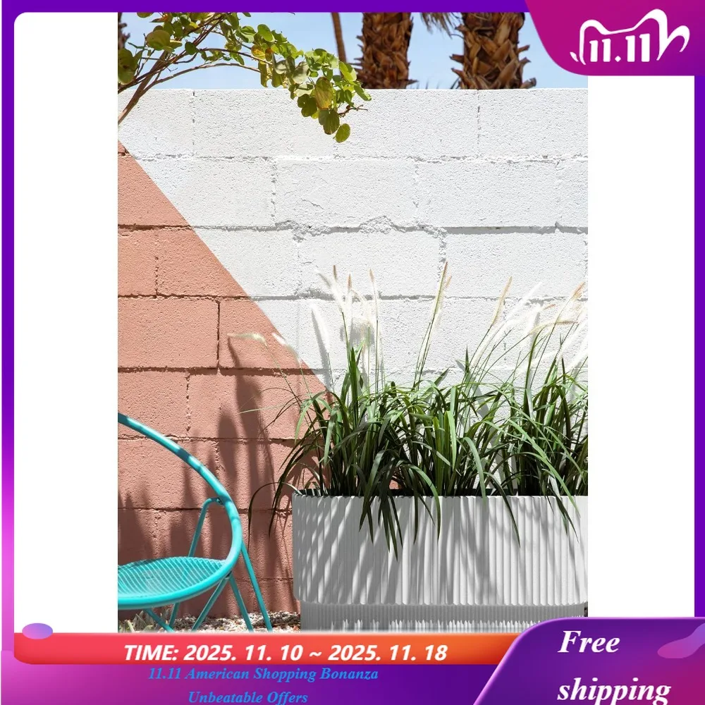 

Серия длинных кашпо для крыльца, патио, заднего двора | Прочный пластико-каменный композитный материал | Современный декор для кустарников