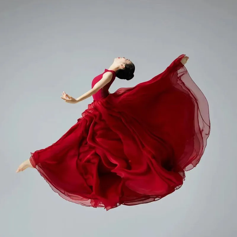 720 Degree Chiffon Large Swing Skirt Women Classical Xinjiang Dance Flowy Long Skirt Square Dance Performance Ladies Dance Wear