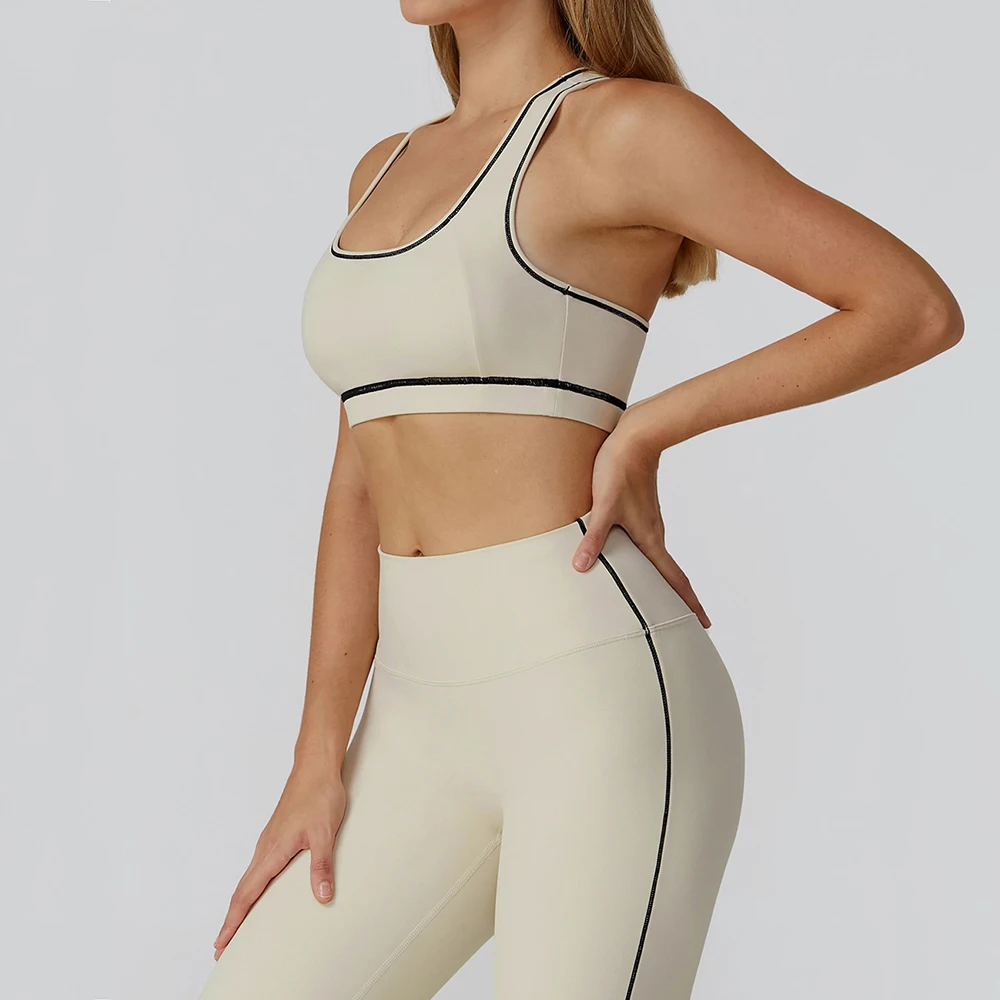 Summer Women Color block Gym Sports Bra Sexy Backless Knitted Bra with Chest Cushion Halter Bra Yoga Fitness Top Sport Underwear
