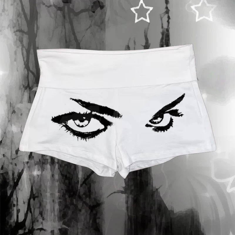 Nuovi pantaloncini sportivi personalizzati a vita bassa, pantaloncini da yoga elasticizzati di tendenza da strada con stampa di occhi di nicchia sottocultura, pantaloncini da casa
