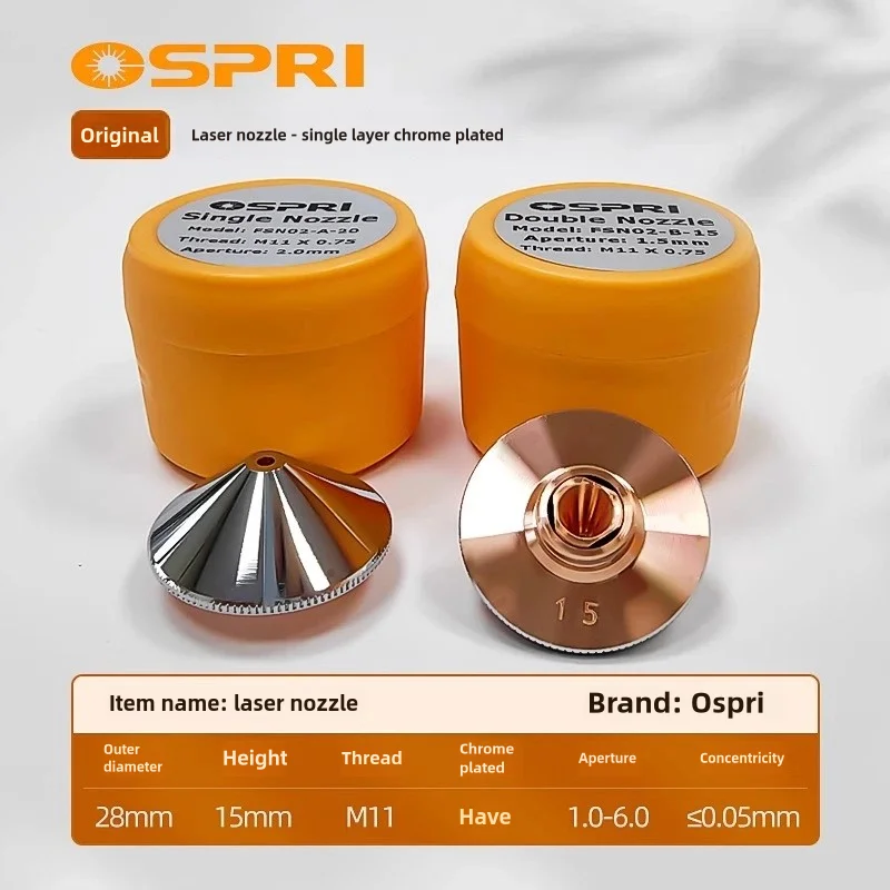 Ospri Original/OEM FSN02-A/B Laser Cutting Nozzle D28 H15 M11 Chrome-plated Copper Nozzle For OSPRI Raytools BOCI Fiber Cutter
