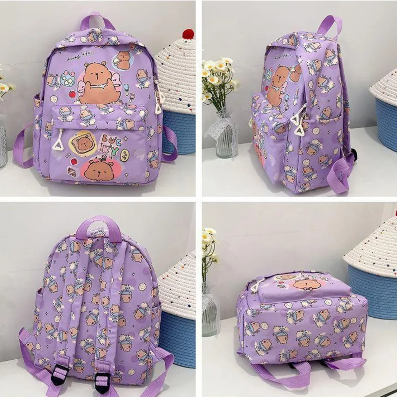 

Kawaii Capybara Cartoon Backpack For Teen Girls Student School Bag Nylon Large Capacity Lightweight Rucksack Travel Daily Use