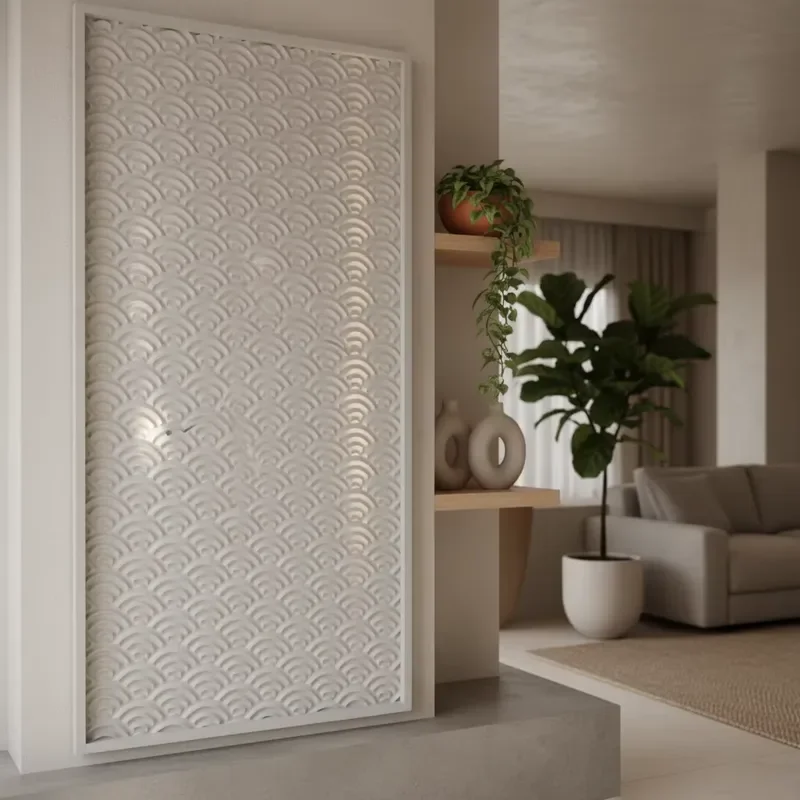 Solid Wood 3D Embossed Wall Panels White Wave Pattern Textured Wooden Wall Cladding for Living Room & Hotel