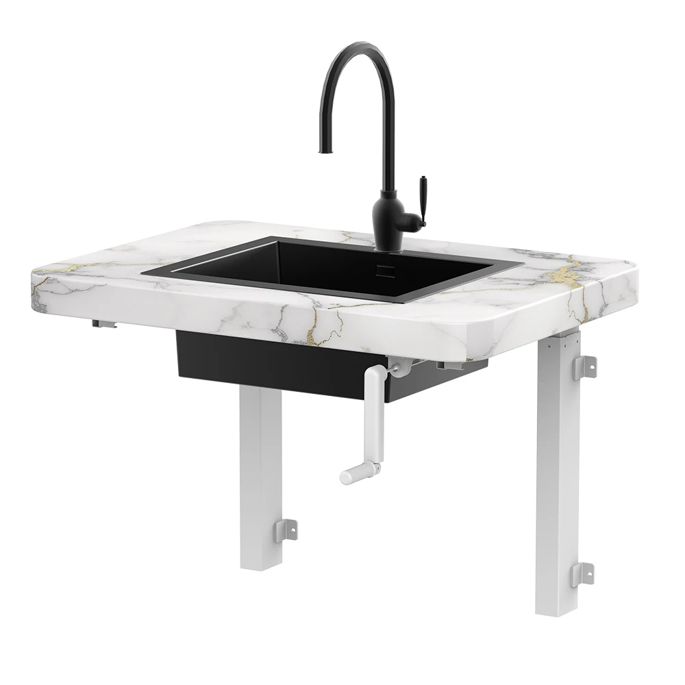 Modern Rectangular Manual Lifter Kitchen Bathroom Sanitary Water Sink Mount Installation Elder Disabled Care