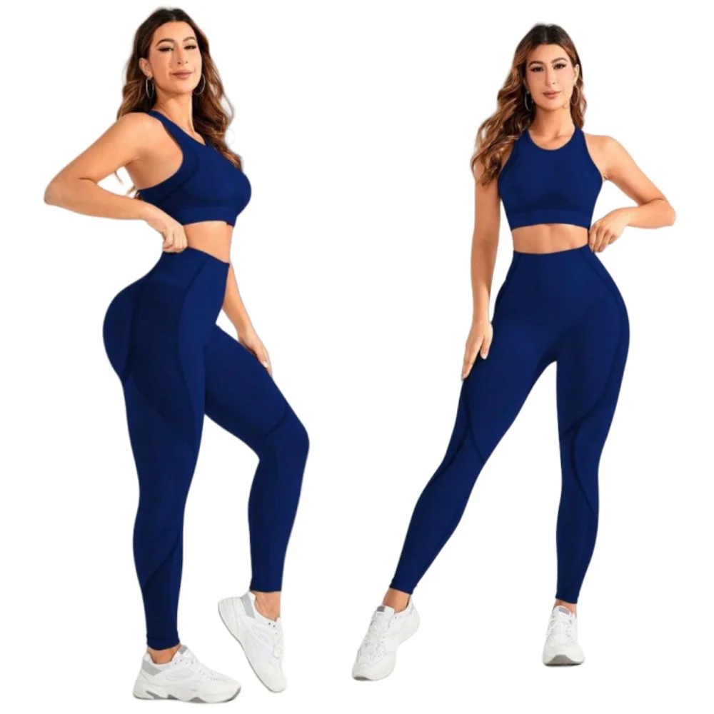 2-piece suit, women's yoga suit, beautiful back high waist trousers combination, seamless super elastic ideal gym clothing image 5