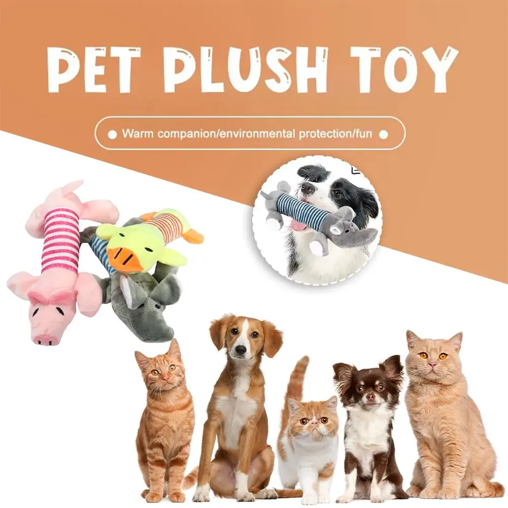 Pet Toys Cute Pet Chewing Teething Toys Cartoon Embroidery Pig Decompression Duck Elephant Sounding Toys Bite-resistant H1Z4