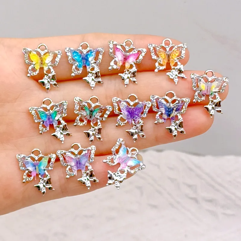 12pcs Brilliant Clear Crystal Butterfly Charms Butterfly Pendants for DIY Jewelry Making High Quality Charms Accessories Trinket