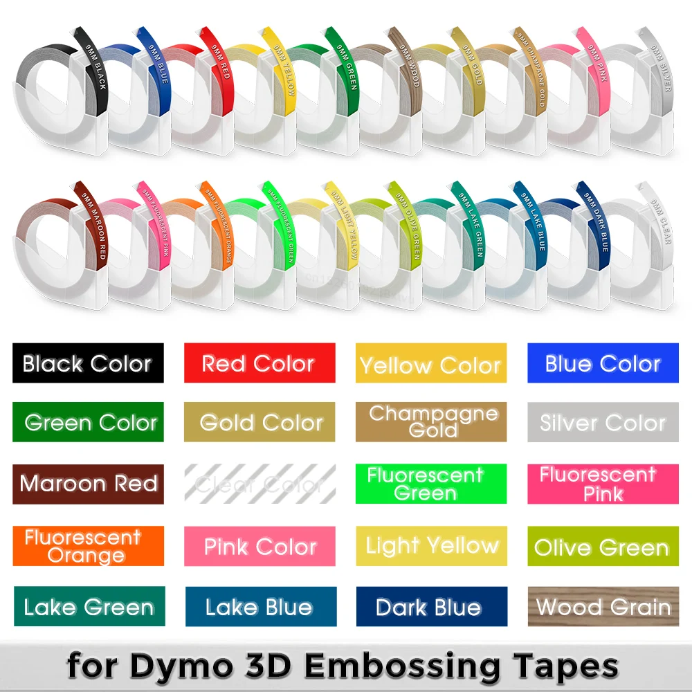 1pcs Compatible Dymo Printer 3D Embossing Tapes 9mm Plastics Label Replace for Dymo 12965 1610 Label Maker Motex E101 Labeller