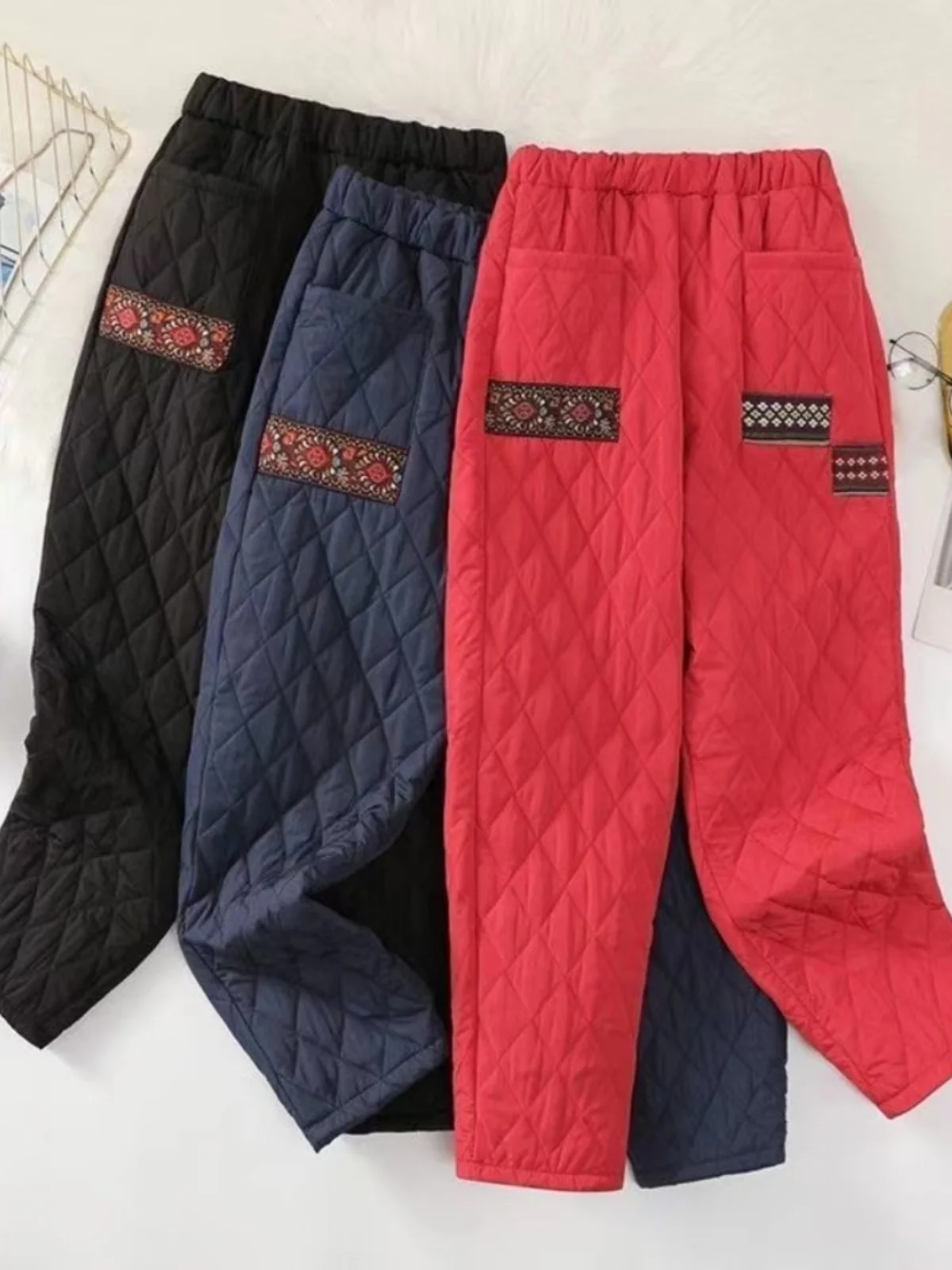 

Женские брюки-шаровары с высокой талией, стеганые, утепленные, из хлопка и полиэстера, в стиле ретро, с лоскутным узором, повседневные
