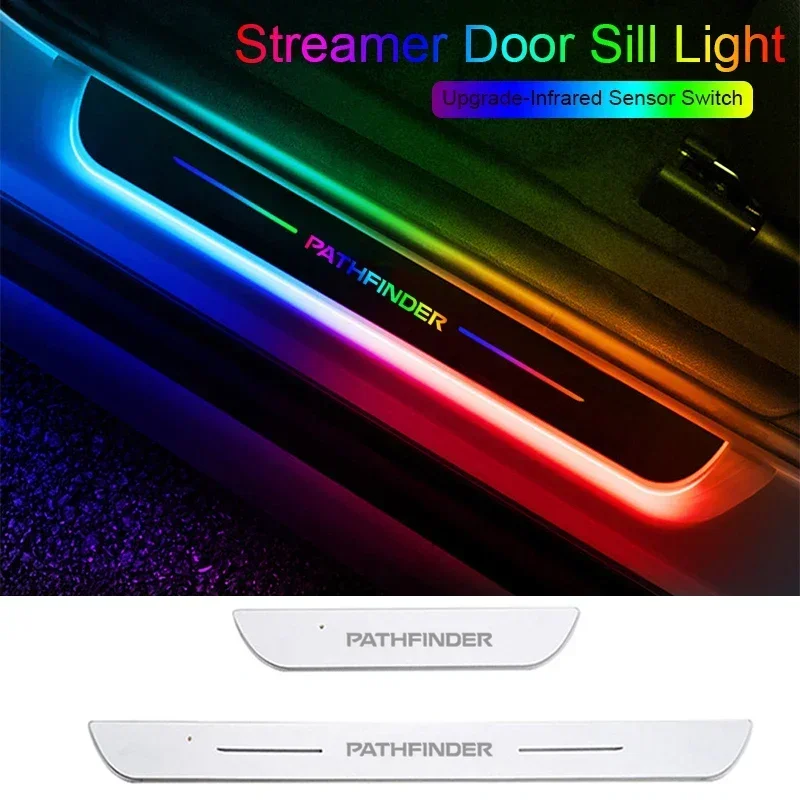 

For Nissan Pathfinder Acrylic Car LED Door Welcome Pedal Streamer Light Front Rear Threshold Decorative Strip Lamp Accessories