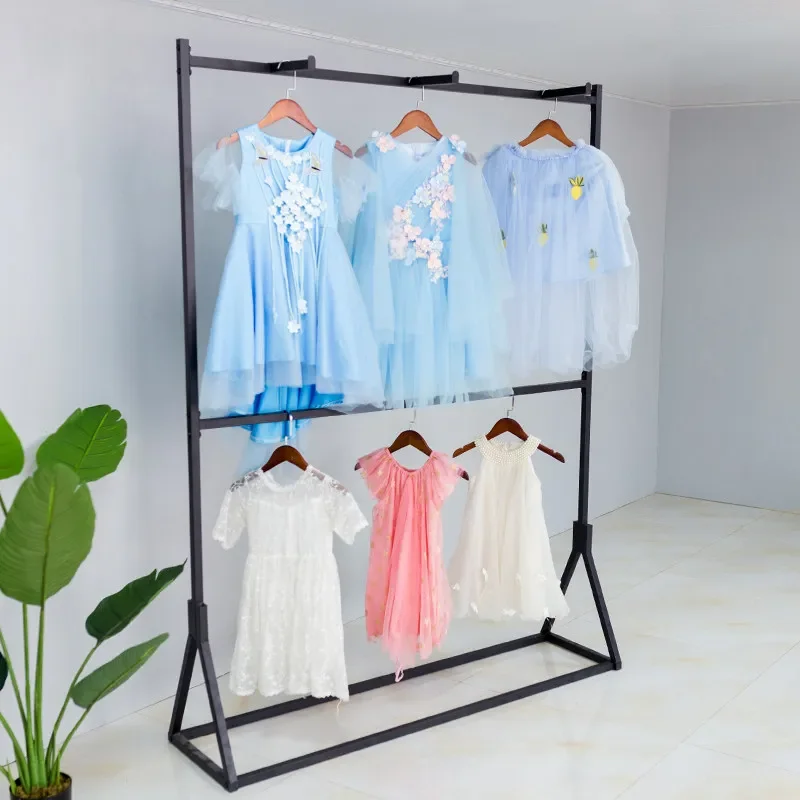Wrought iron paint rack clothing children's clothing display rack double floor gantry rack side hanging display store men's and