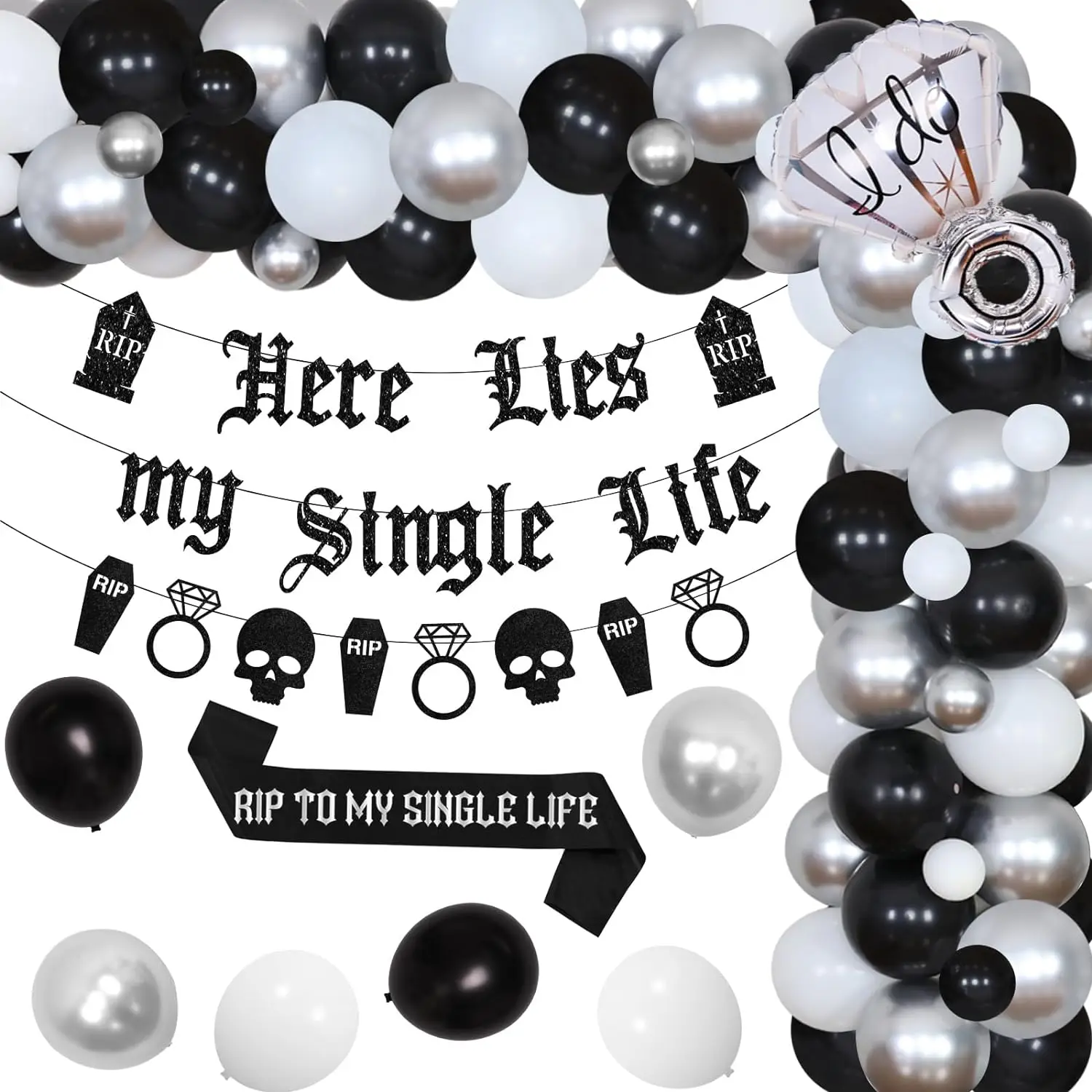 

Gothic Bachelorette Party Decorations Here Lies My Single Life Banner Rip To My Single Life Sash Halloween Bridal Shower Decor