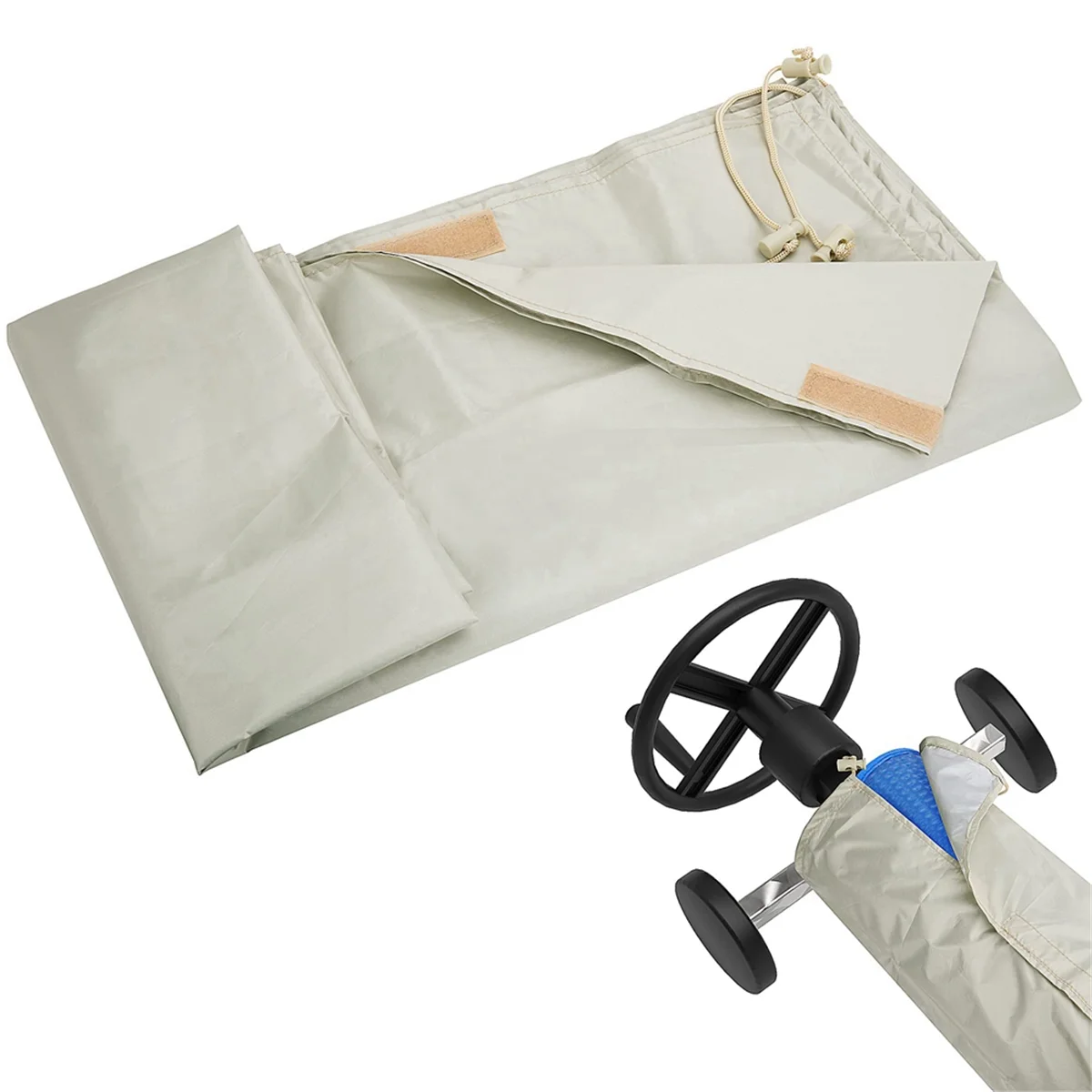 ABGN Крышка катушки для солнечной батареи для бассейна Водонепроницаемая крышка катушки для солнечной одеяла для бассейна Катушка шириной до 18 футов Кремово-белый