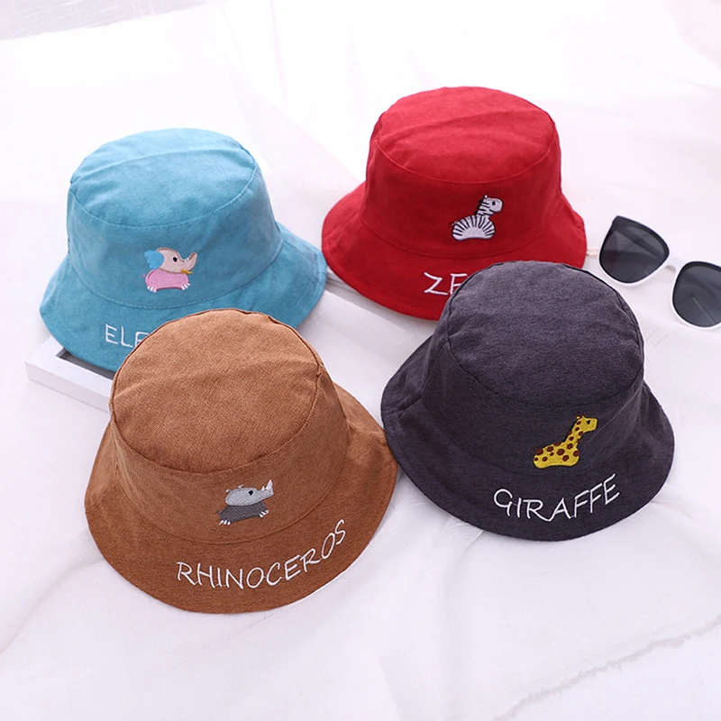 Cute Children Bucket Hat New Spring Embroidered Sun Hat Cartoon Animal Outdoor Boys Girls Summer Unisex Hat Hip Hop Baby Cap