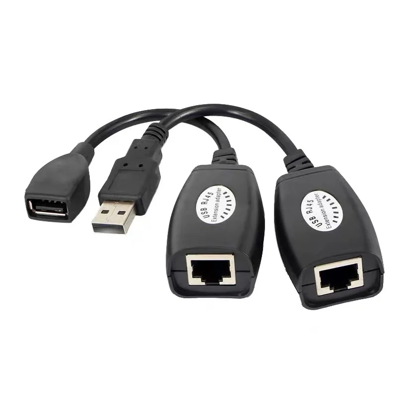 2Pcs USB to RJ45 LAN Cable Extension Adapter Extender Over Cat5 RJ45 Cat6 Patch Cord Black Networking Accessories