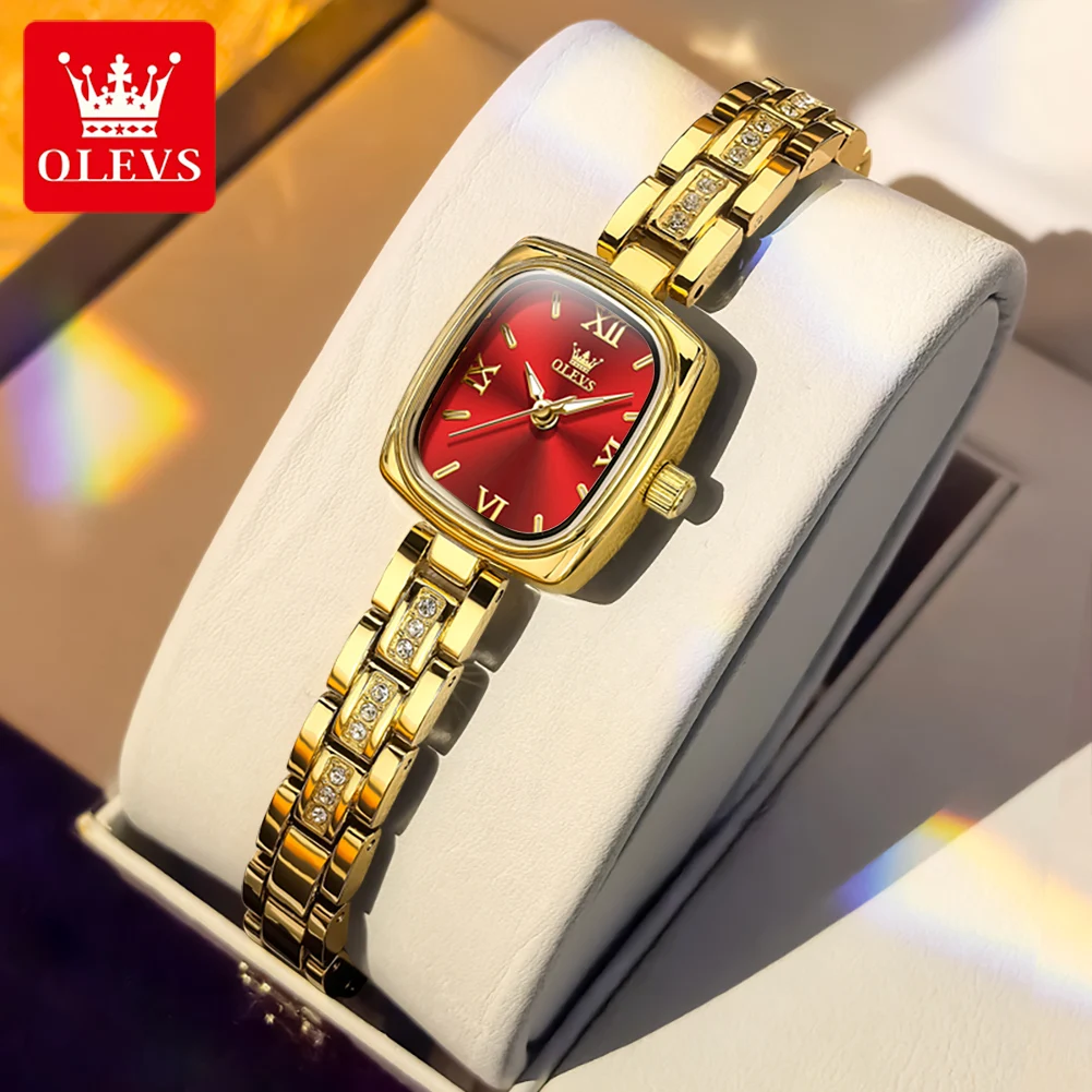 OLEVS Fashion Gold Red Luxury Quartz Watches Women Best Selling High Quality Stainless Steel Waterproof Original Ladies Watch